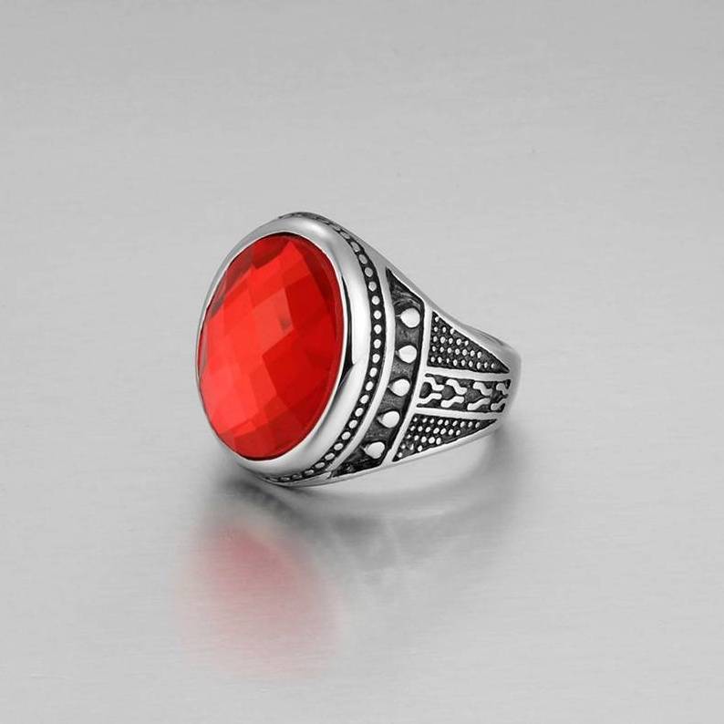 DUYIZHAO Hip Hop Jewelry Men's Stainless Steel Ring Set with Red Gem Stainless Steel Ring Wholesale