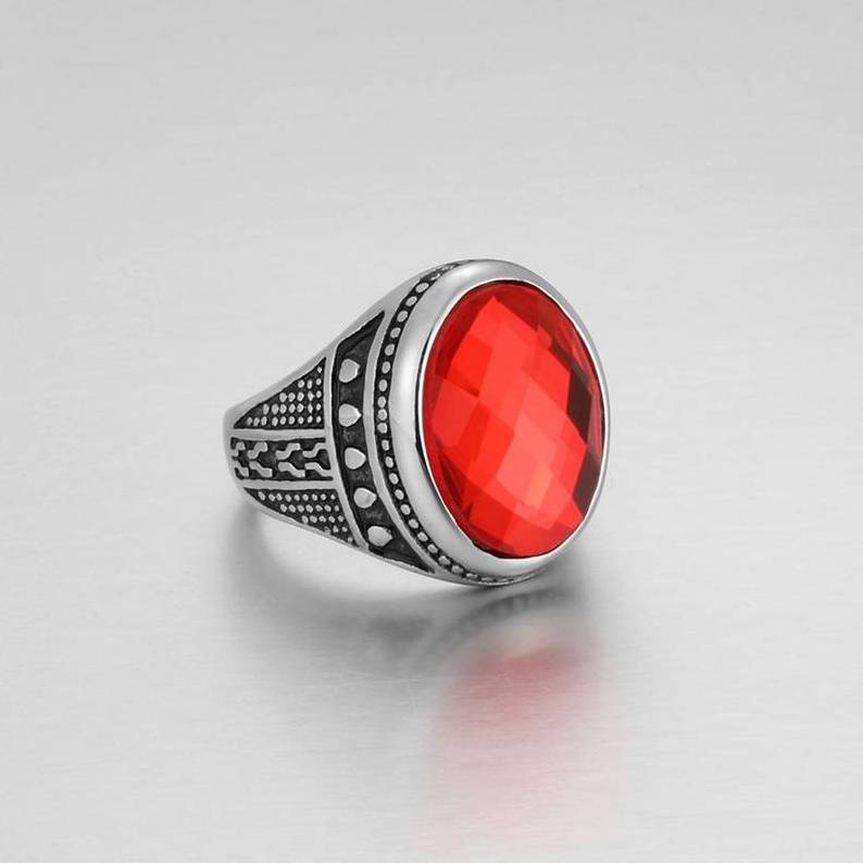 DUYIZHAO Hip Hop Jewelry Men's Stainless Steel Ring Set with Red Gem Stainless Steel Ring Wholesale