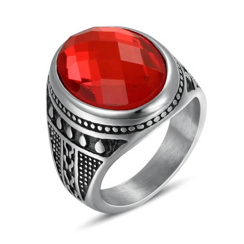 DUYIZHAO Hip Hop Jewelry Men's Stainless Steel Ring Set with Red Gem Stainless Steel Ring Wholesale