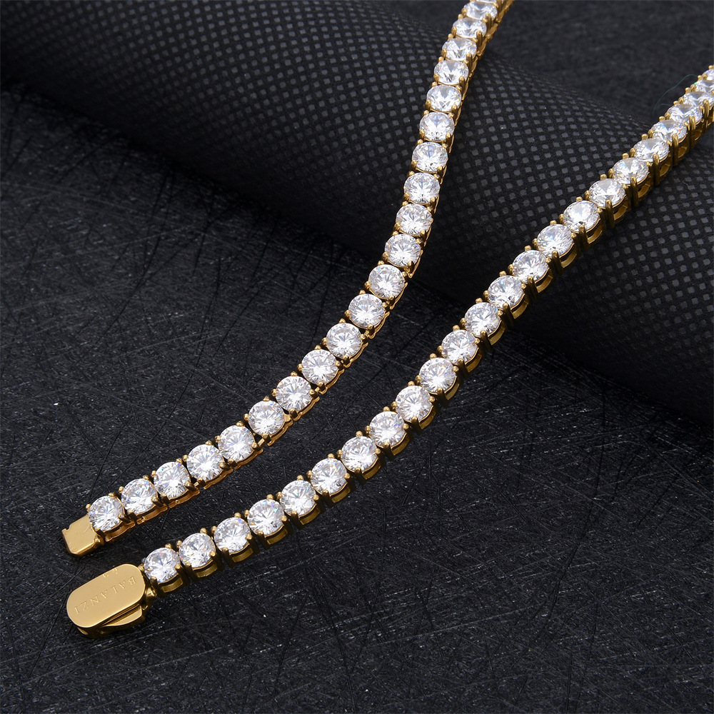 5MM fashion 18k gold plated micro pave AAA cz stainless steel 1 row tennis chain necklace