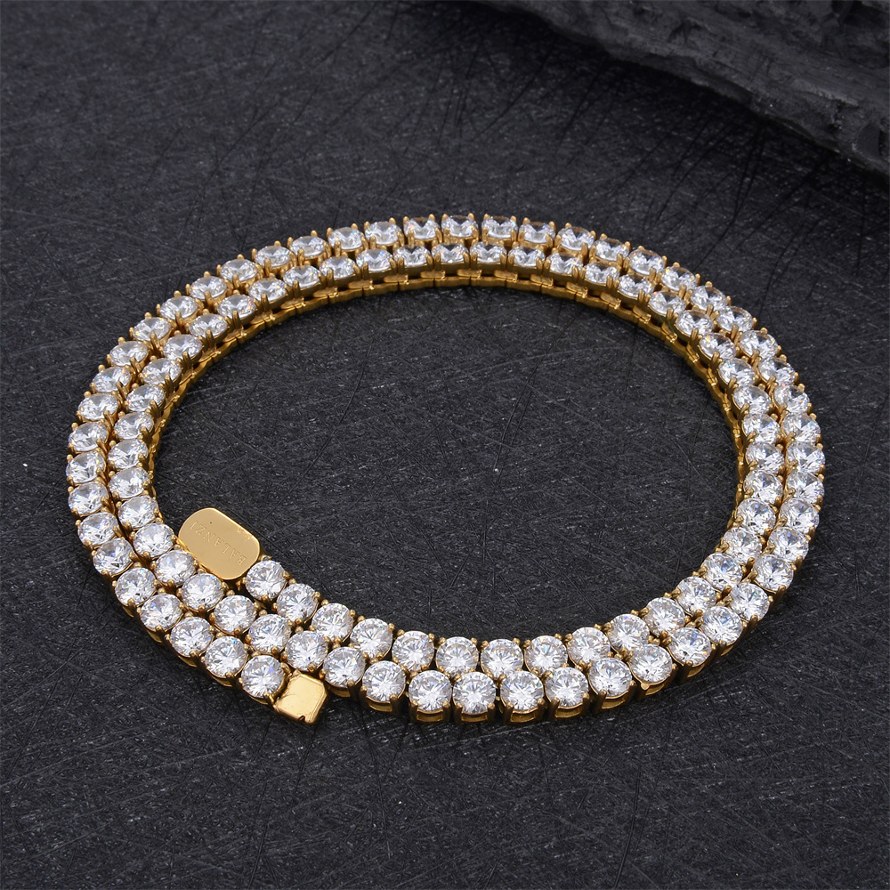 5MM fashion 18k gold plated micro pave AAA cz stainless steel 1 row tennis chain necklace