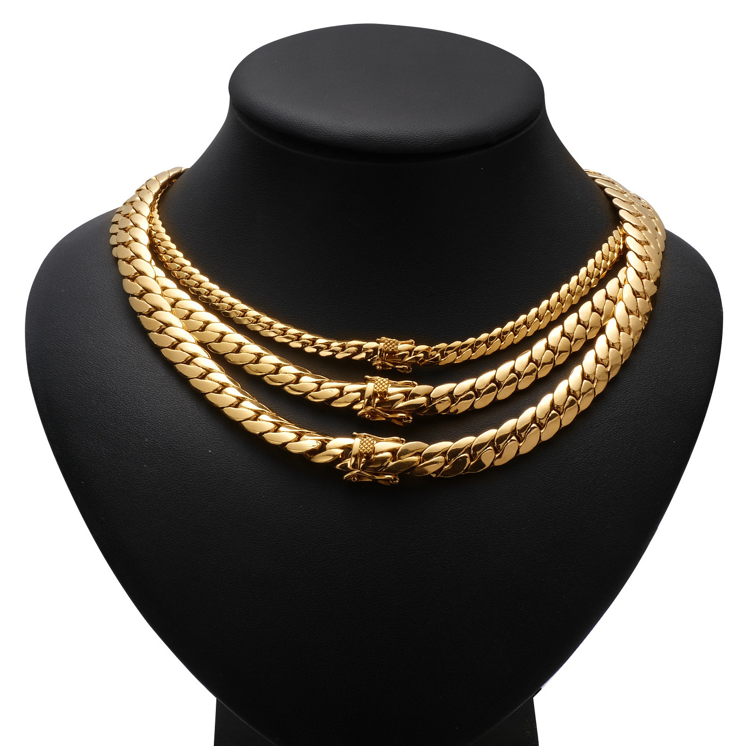 Stocks mens fashion 18K gold plated stainless steel long cuban link chain necklace