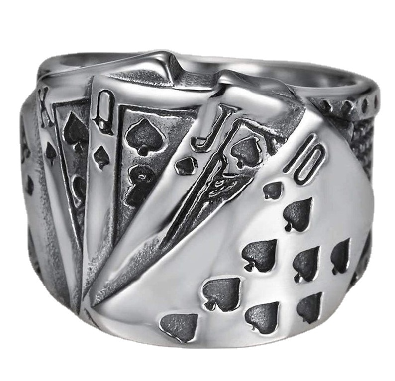 DUYIZHAO Hip Hop Jewelry Custom Stainless Steel Ring Playing Card Ring 10JQKA Stainless Steel Ring Wholesale