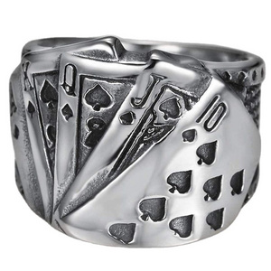 DUYIZHAO Hip Hop Jewelry Custom Stainless Steel Ring Playing Card Ring 10JQKA Stainless Steel Ring Wholesale