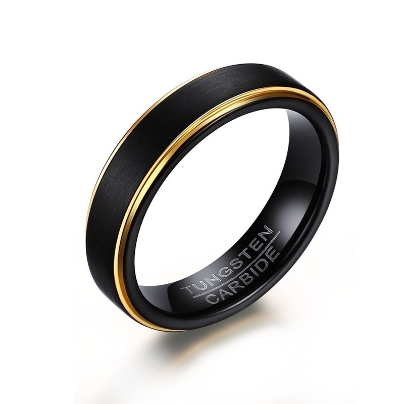 High Quality Matte Finished Edge Tungsten Carbide Ring Classic Temperament Pure Black Gold Tungsten Steel Men Rings