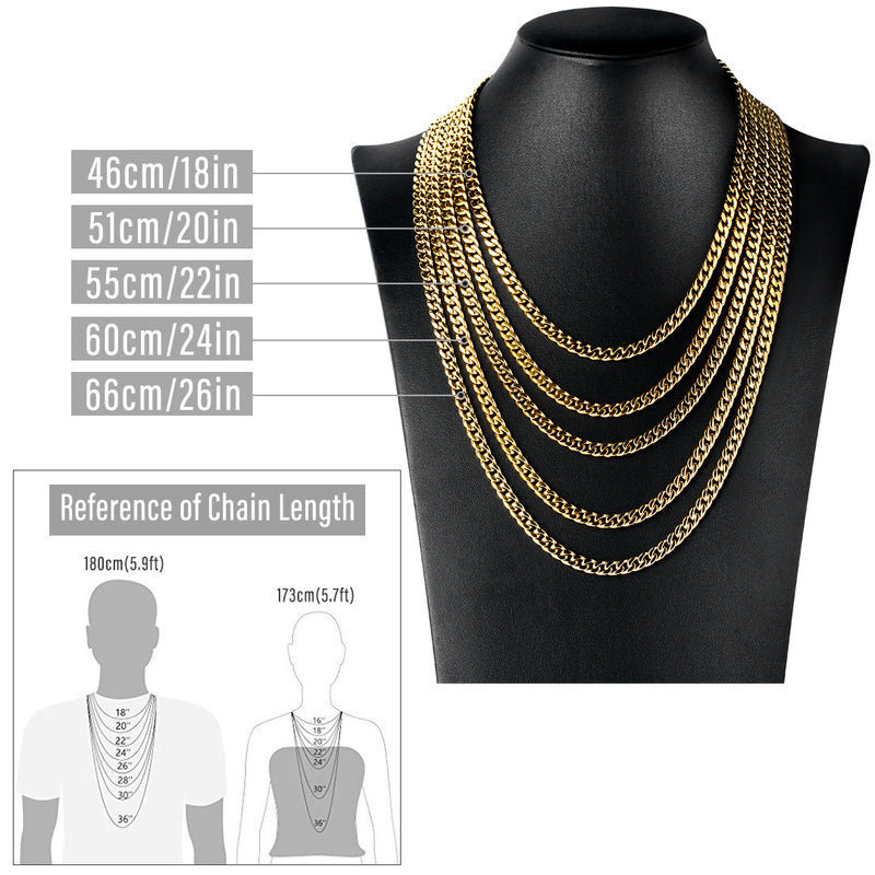 Duyizhao Hip Hop Classic Stainless Steel 14K Gold Plated Miami Cuban Link Chain Necklace Jewelry