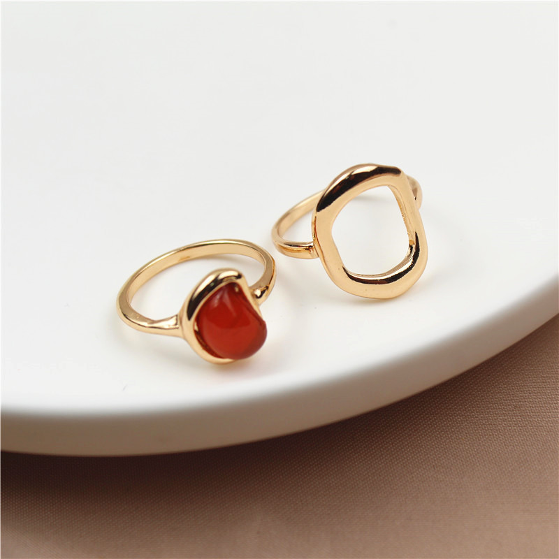 DUYIZHAO Vintage Cheap Geometric Ruby Stone Two Pieces Finger Ring Set Fashion Jewelry Gold Rings For Women