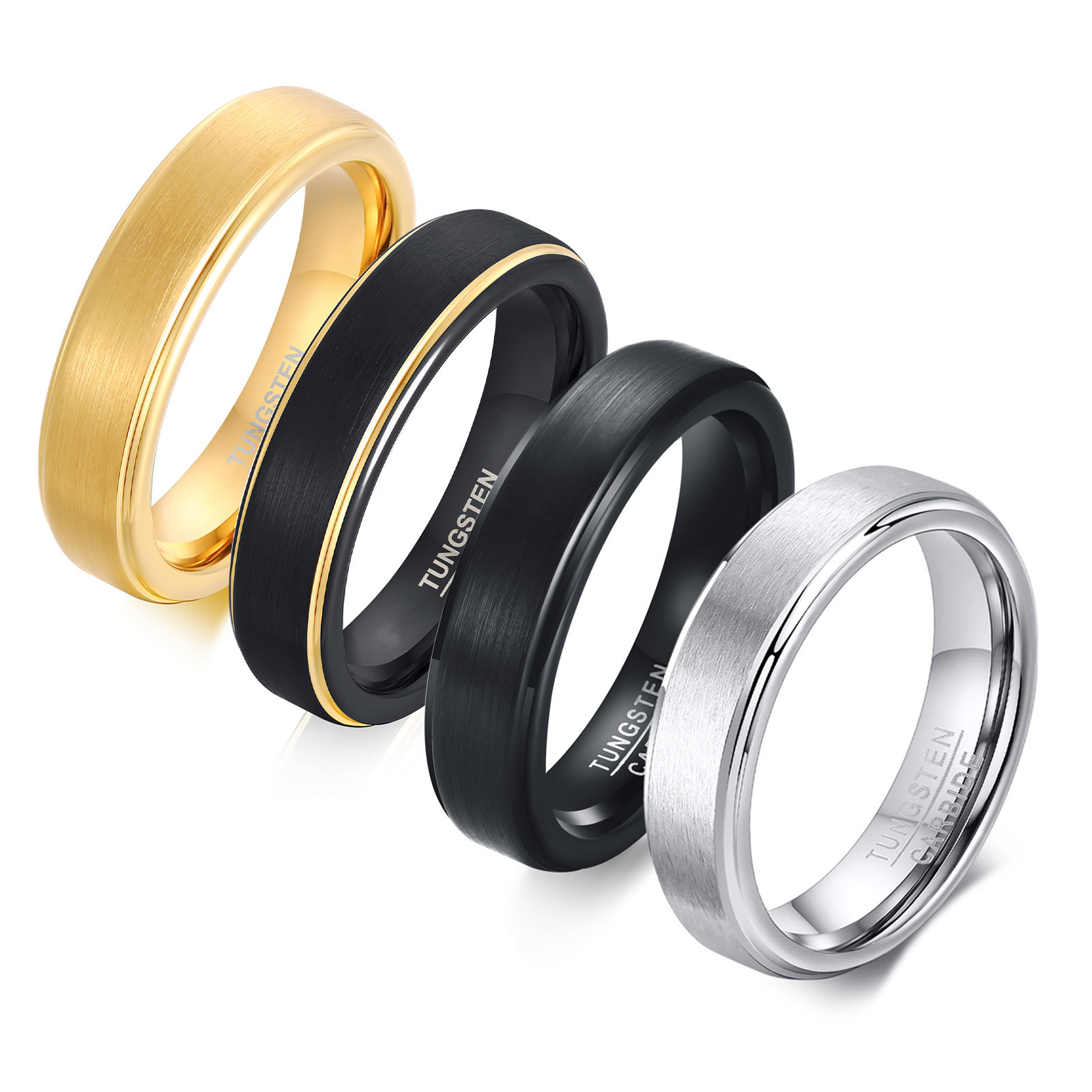 High Quality Matte Finished Edge Tungsten Carbide Ring Classic Temperament Pure Black Gold Tungsten Steel Men Rings