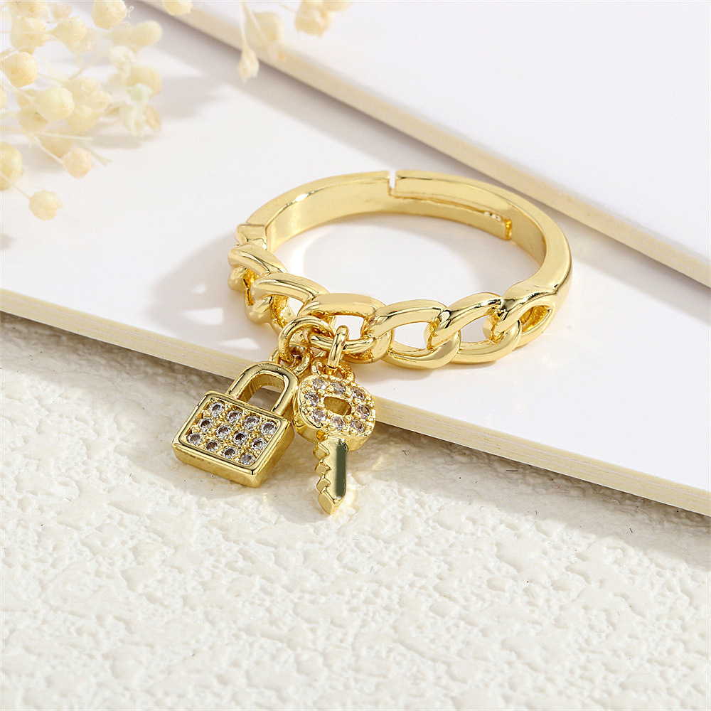 DUYIZHAO European And American Popular Gold Charms Pendant Rings Lock Key Heart Girls Love Open Rings For Women