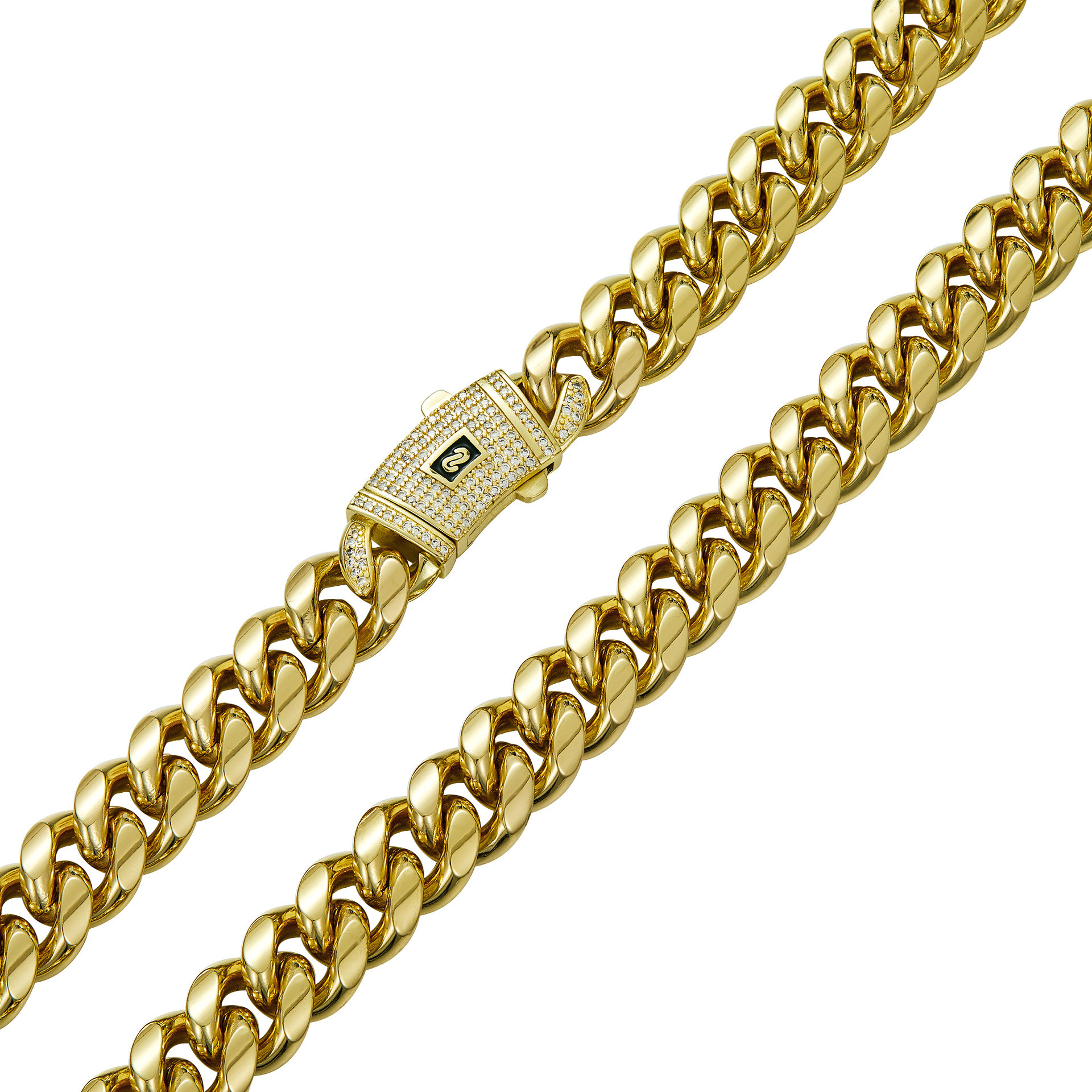 Fashion Stocks mens 14k PVD gold plated stainless steel miami cuban link chain necklace