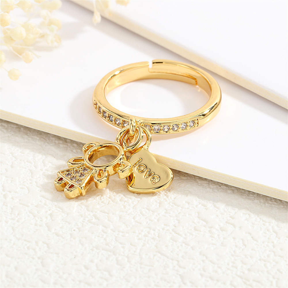 DUYIZHAO European And American Popular Gold Charms Pendant Rings Lock Key Heart Girls Love Open Rings For Women