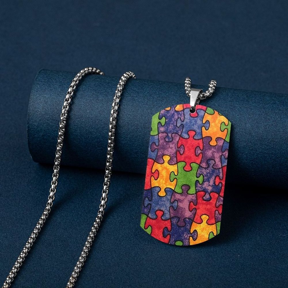 Color Printing Titanium Steel Pendant Dog Tabs Necklace Military Style Stainless Steel Tabs for Caring for Autistic Children