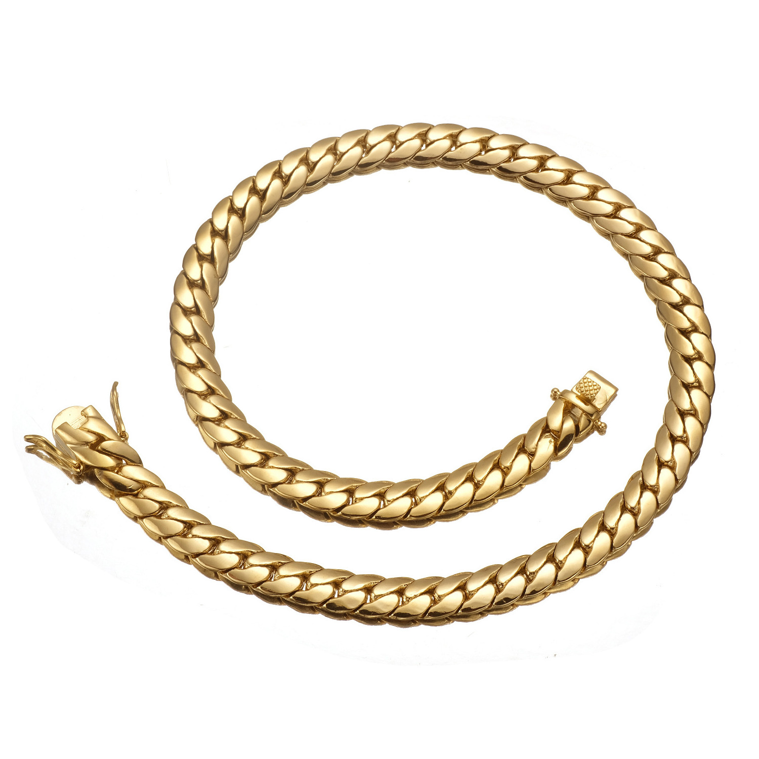 Stocks mens fashion 18K gold plated stainless steel long cuban link chain necklace