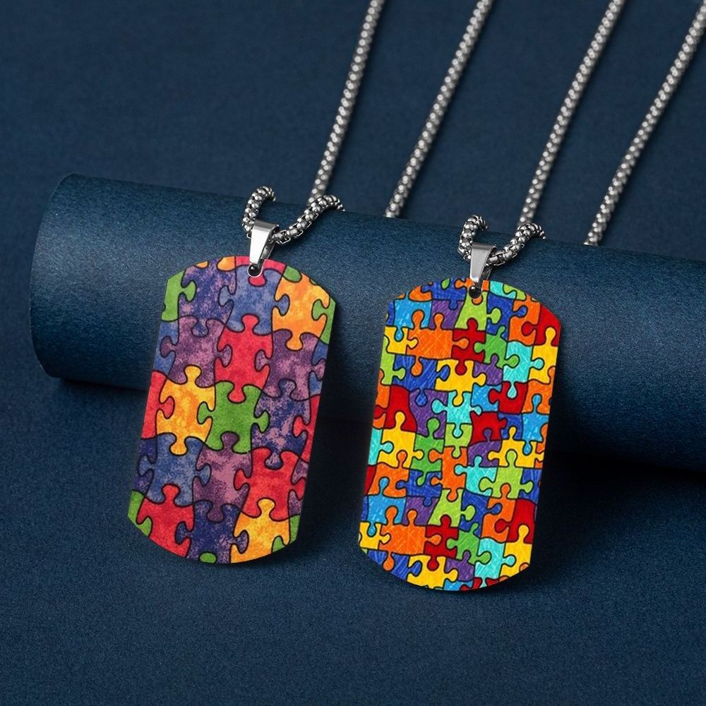 Color Printing Titanium Steel Pendant Dog Tabs Necklace Military Style Stainless Steel Tabs for Caring for Autistic Children