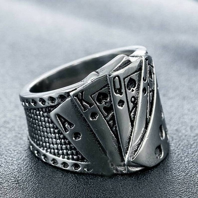 DUYIZHAO Hip Hop Jewelry Custom Stainless Steel Ring Playing Card Ring 10JQKA Stainless Steel Ring Wholesale