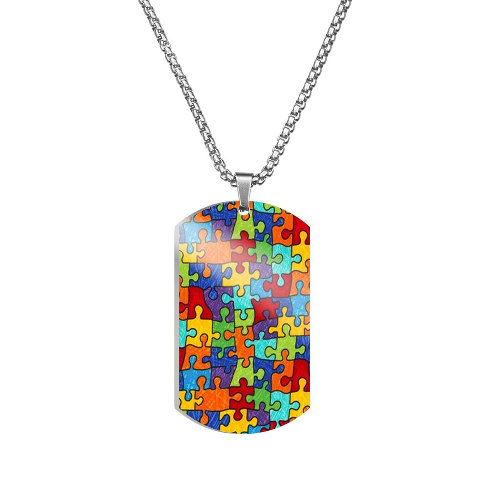 Color Printing Titanium Steel Pendant Dog Tabs Necklace Military Style Stainless Steel Tabs for Caring for Autistic Children