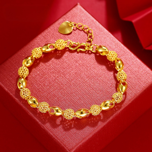 Copper gold-plated Buddha beads hollow, alloy smooth exquisite bracelet, vintage bracelet jewelry