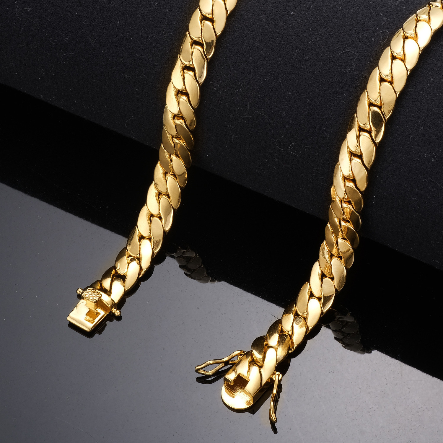 Stocks mens fashion 18K gold plated stainless steel long cuban link chain necklace