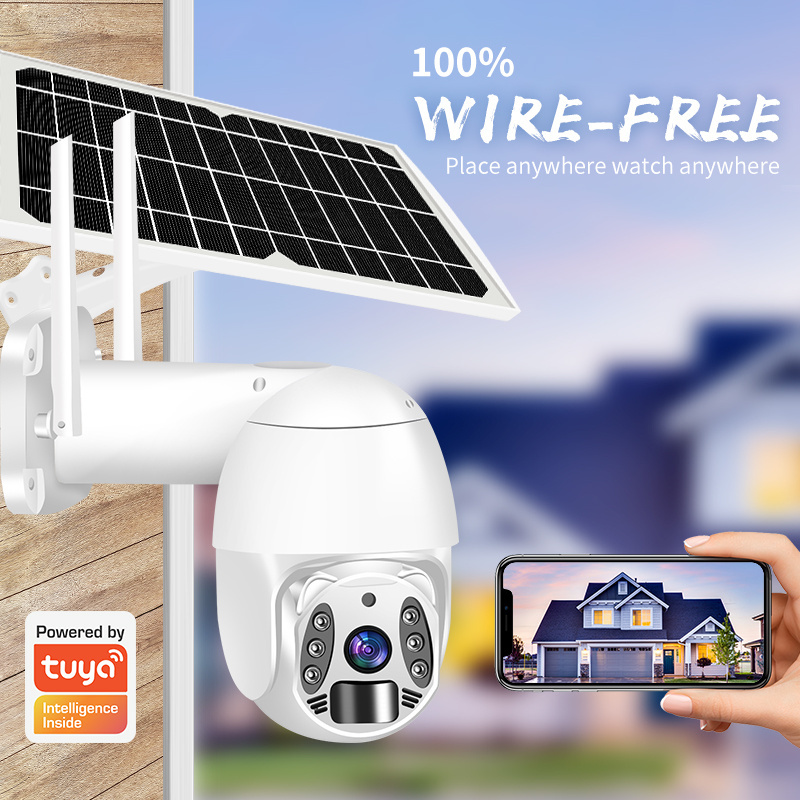 4G SIM Card PTZ CCTV Camera Wireless Outdoor Solar Powered WiFi Security Battery Camera with PIR Color Night Vision