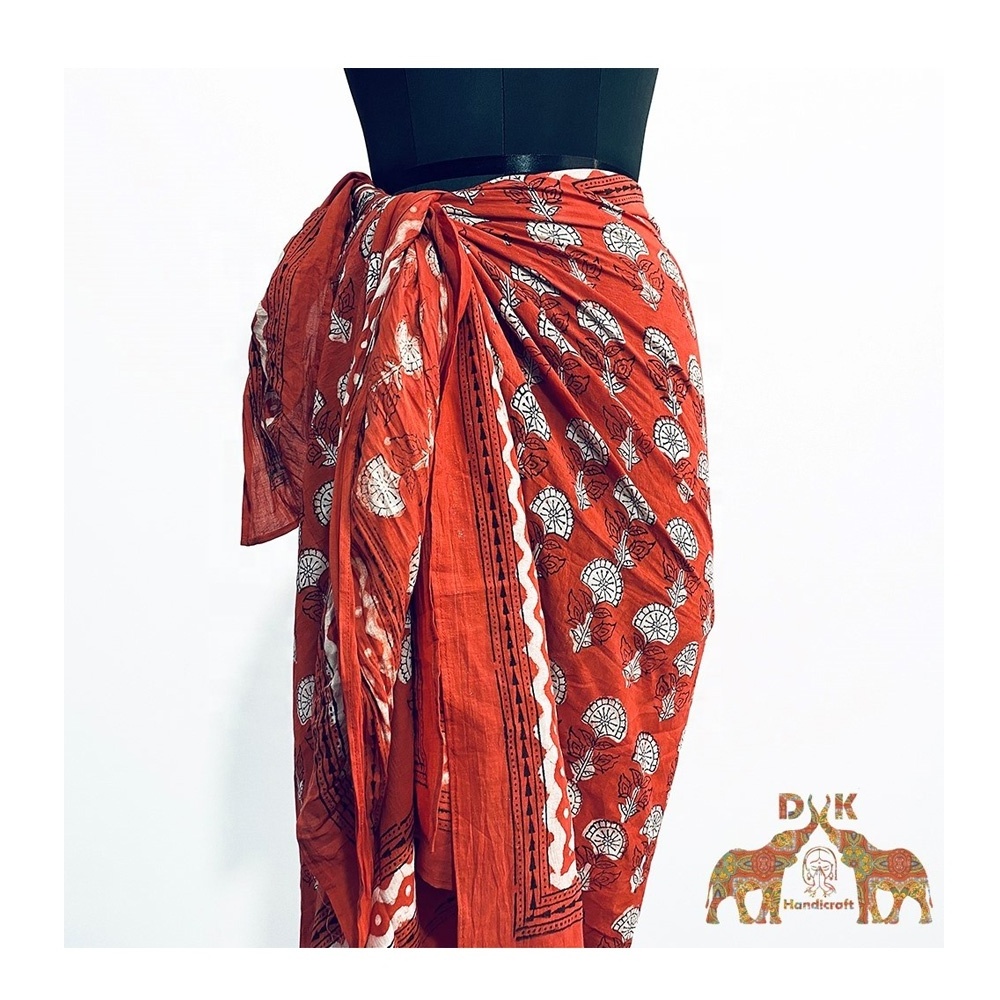 Wholesale beach Pareo floral cotton hand block print sarongs printed wrap up for women swimwear sarong