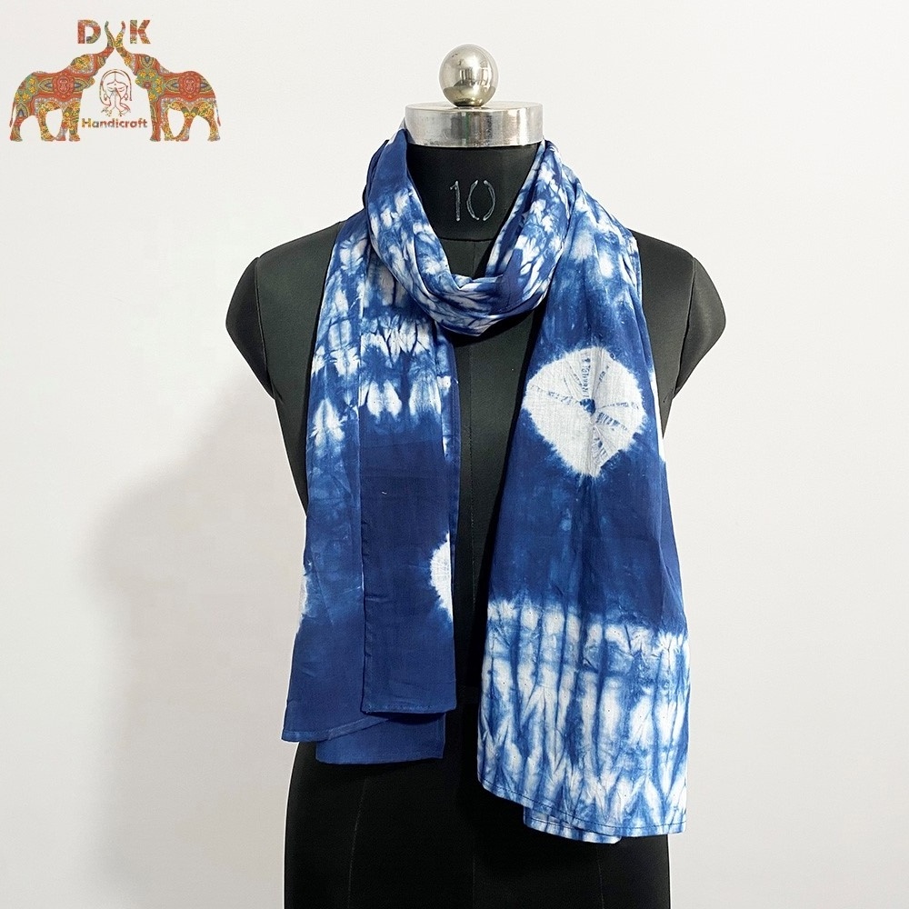 Wholesale pure cotton tie dye scarf custom made ladies Indigo scarves summer light weight stoles