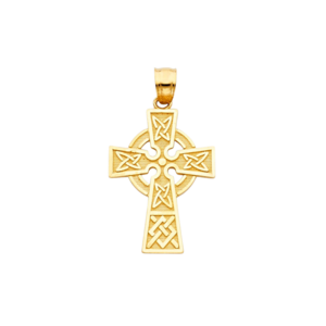 14K Yellow Gold Plated Elegant Celtic Cross Religious Pendant Irish Catholic Heritage Jewelry