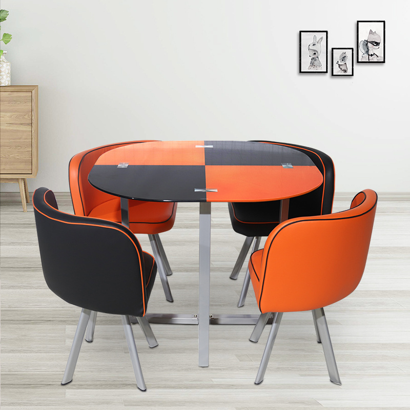 Black and Red Tempered glass modern dining tables Luxury extendable round dinning table set 4 chairs for dining room