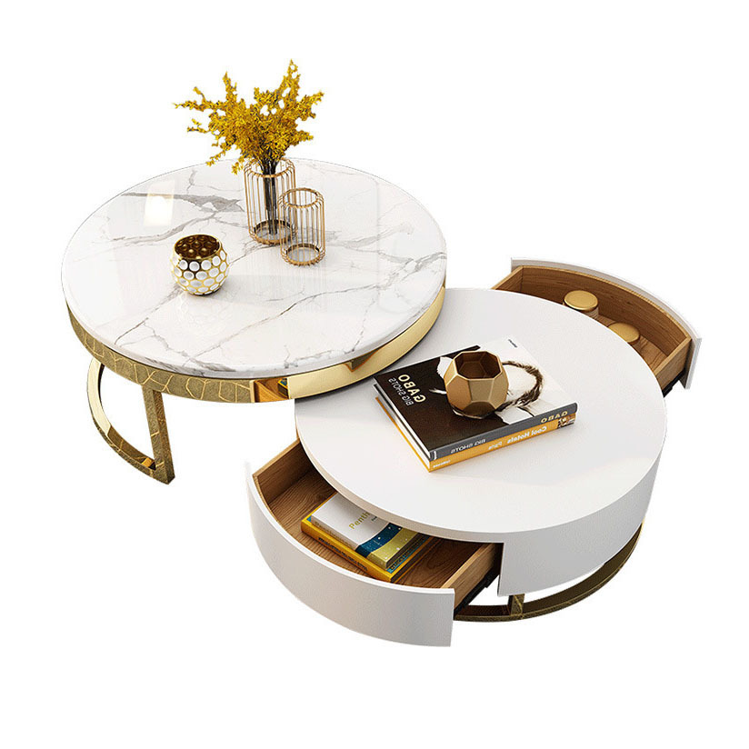 Luxury Furniture Marble Top Gold Stainless Steel Frame Sectional Glass Round Coffee Table