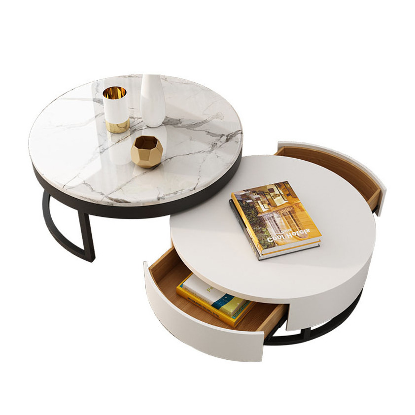 Luxury Furniture Marble Top Gold Stainless Steel Frame Sectional Glass Round Coffee Table