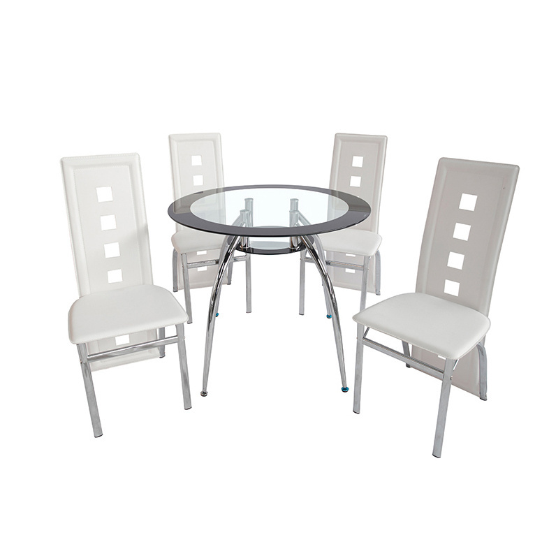 5 Piece Kitchen Dining Table Set with Glass Table Top Leather 4 Chairs and Metal Frame Glass Dining Table