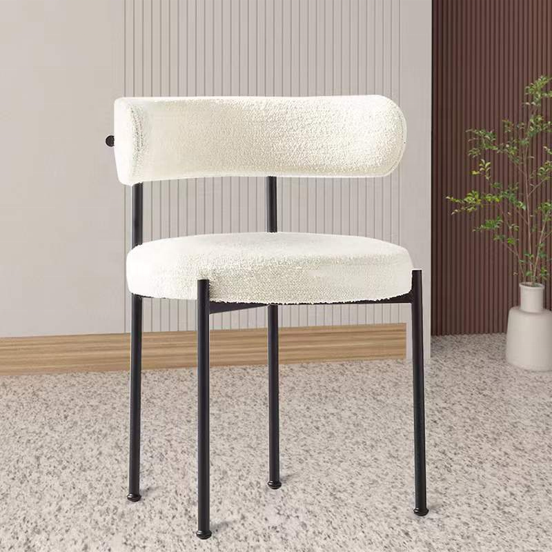 New Style Dining Chairs Modern Luxury White Nordic Boucle Dining Chair With Metal Iron Legs