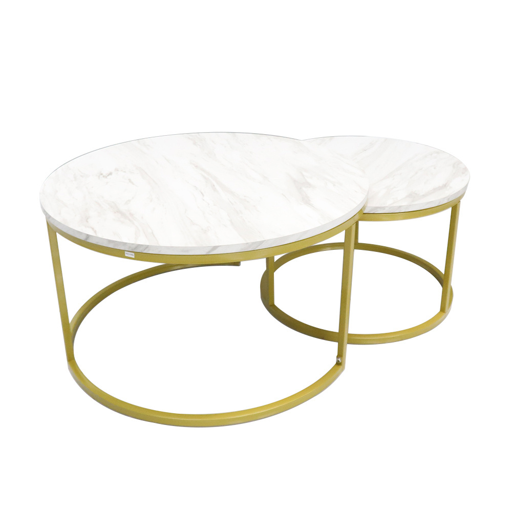 Modern white marble top nordic black metal living room nest side end table set coffee table