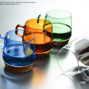 Nordic Creative Glass Cup, Juice Cup/Wine Glass/Water Cup and Tea Cup Wooden Bottom glass cup