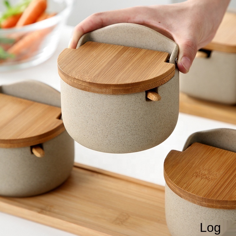 Japanese ceramic salt shaker restaurant household kitchen creative bamboo wood Kitchen seasoning jar