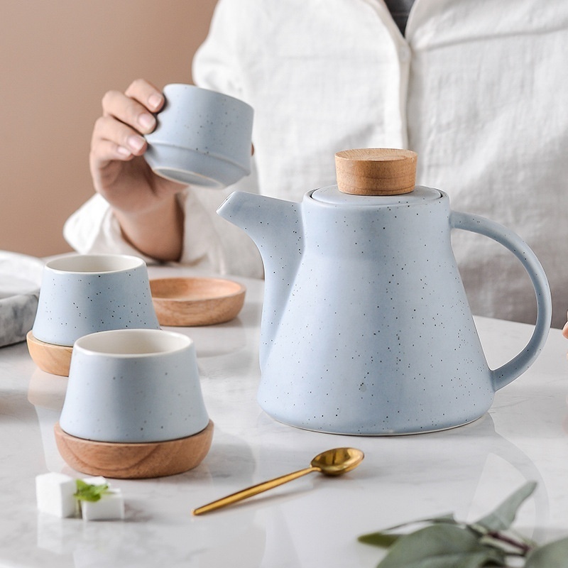 drop shipping Customized cup holder Nordic style creative ceramic afternoon tea four cups Japanese-style log flower tea kettle