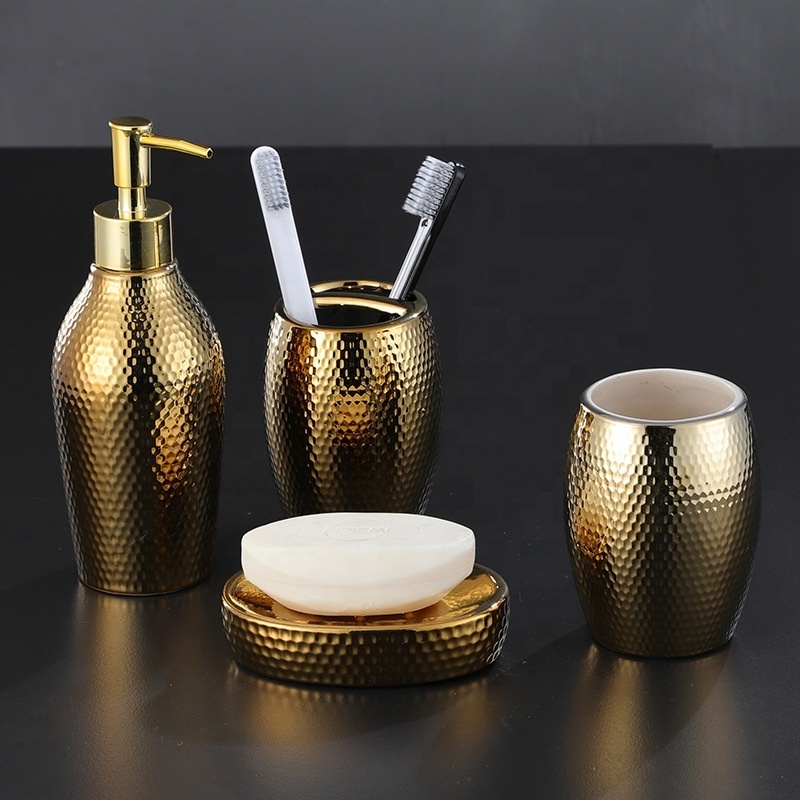 Creative Nordic gold ins simple light luxury honeycomb decoration ceramic wash Bathroom Bathroom set five-piece set