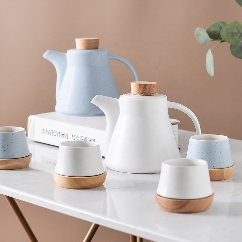 drop shipping Customized cup holder Nordic style creative ceramic afternoon tea four cups Japanese-style log flower tea kettle