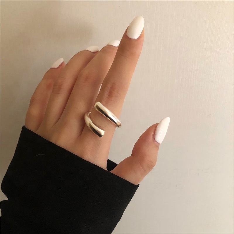 925 sterling silver ins niche designer high-end staggered hollow tide personality irregular curve open ring