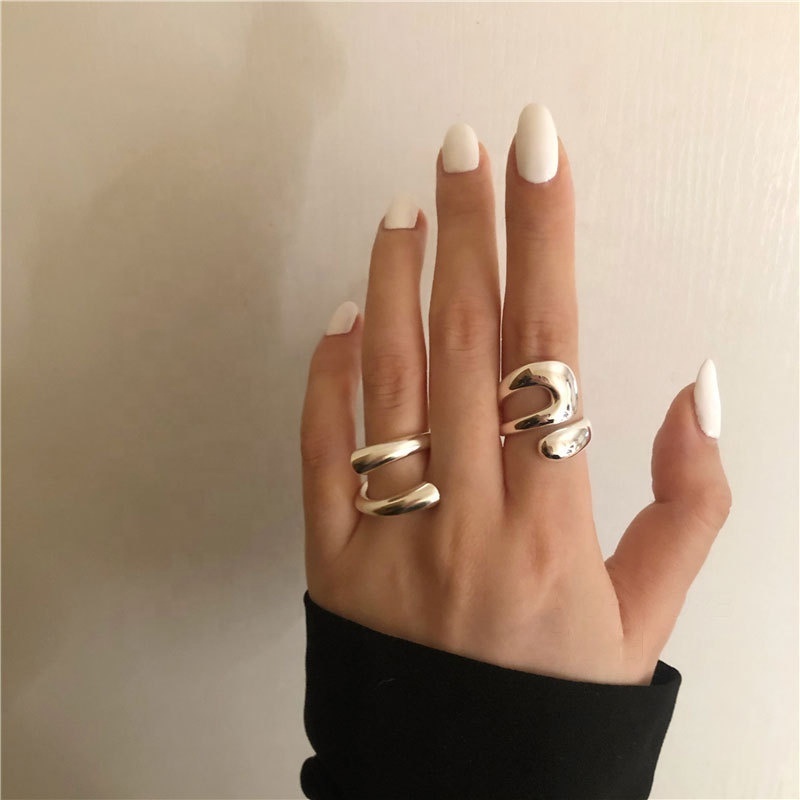 925 sterling silver ins niche designer high-end staggered hollow tide personality irregular curve open ring