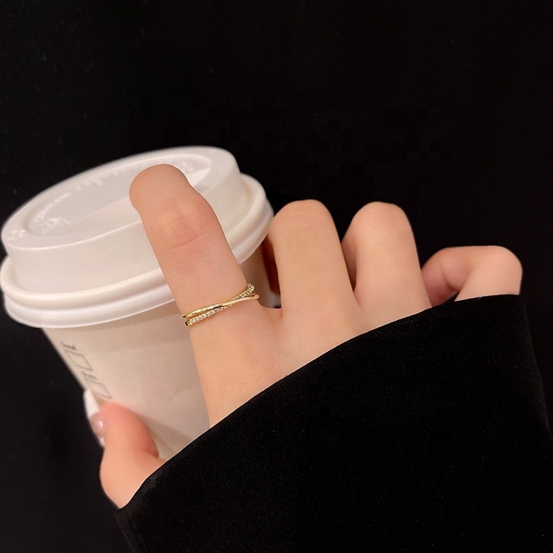 Wholesale cross plain ring diamond ring women's niche design sense opening adjustable simple personality cold wind ring