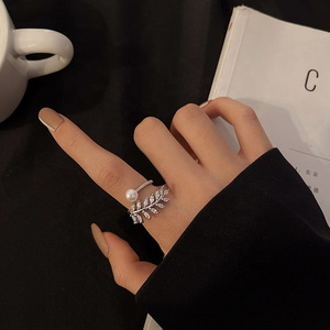 ins cold wind silver ring women's simple zircon open ring Internet celebrity light luxury retro luxury ring