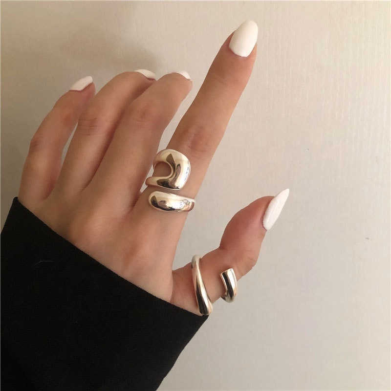 925 sterling silver ins niche designer high-end staggered hollow tide personality irregular curve open ring