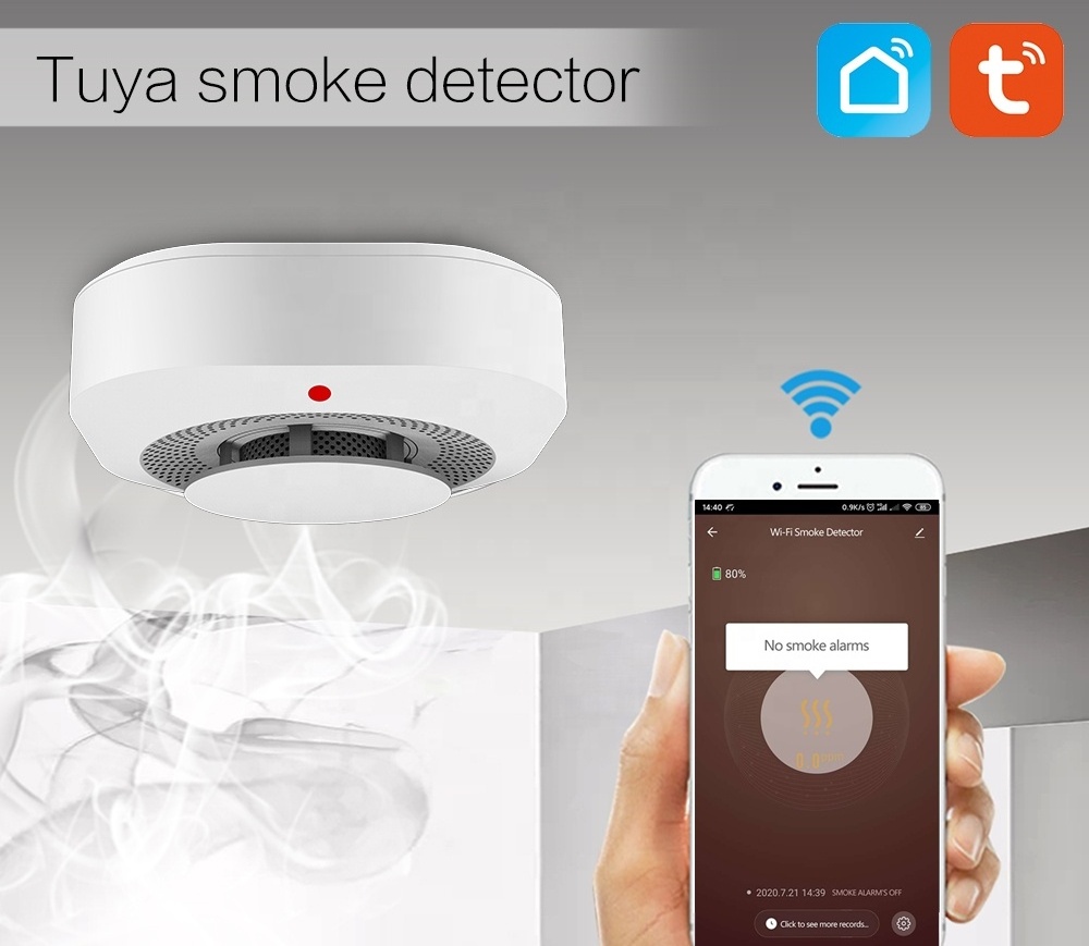 New Arrival Tuya Smart Life Wireless Mini Wifi EN14604 Cigarette Smoke Detector Fire Alarm Micro Smart Smoke Detector