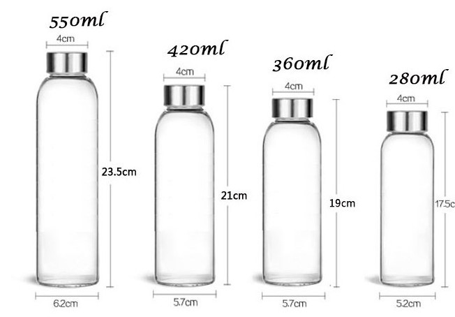 High borosilicate Glass Water Bottle Clear glass juice bottle Reusable Drinking Bottles with Stainless Steel Lid custom logo