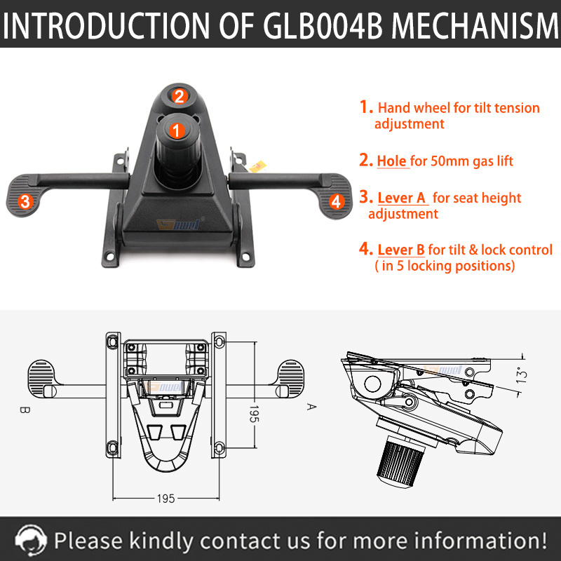 Height adjustable rotatable lock recline swivel office chair tilt swivel seat gas lift mechanism