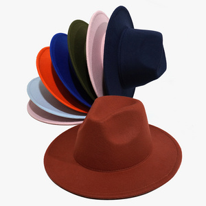 Wholesale Fashion Fedora Hat Cotton Polyester Classic Party Hat Flat Wide Brim 21 Solid Color Wool Felt Western Cowboy Hat OEM