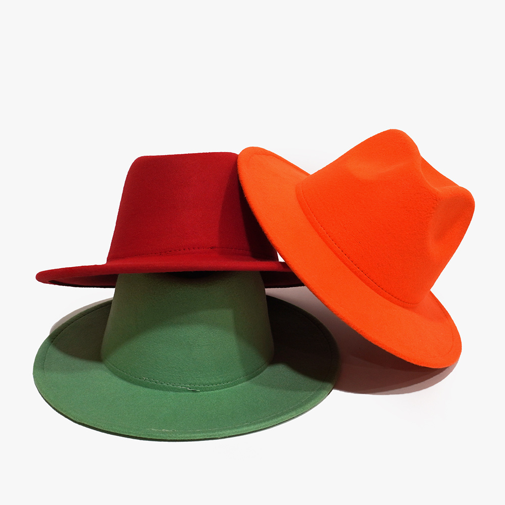 Wholesale Fashion Fedora Hat Cotton Polyester Classic Party Hat Flat Wide Brim 21 Solid Color Wool Felt Western Cowboy Hat OEM