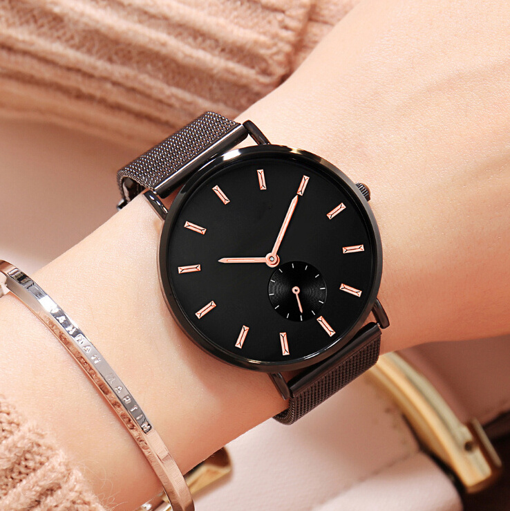 High Quality Rose Gold Case Watch Lady Leather Waterproof Wrist Watch Women Stainless steel Wrist Watch