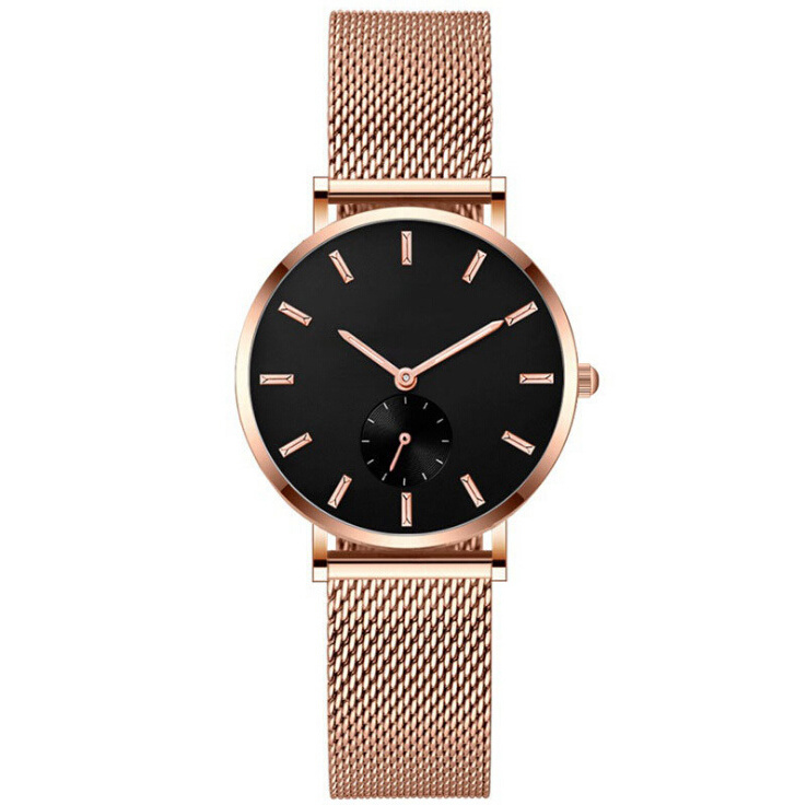 High Quality Rose Gold Case Watch Lady Leather Waterproof Wrist Watch Women Stainless steel Wrist Watch