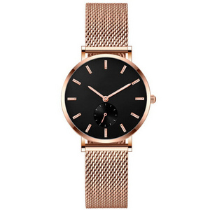 High Quality Rose Gold Case Watch Lady Leather Waterproof Wrist Watch Women Stainless steel Wrist Watch